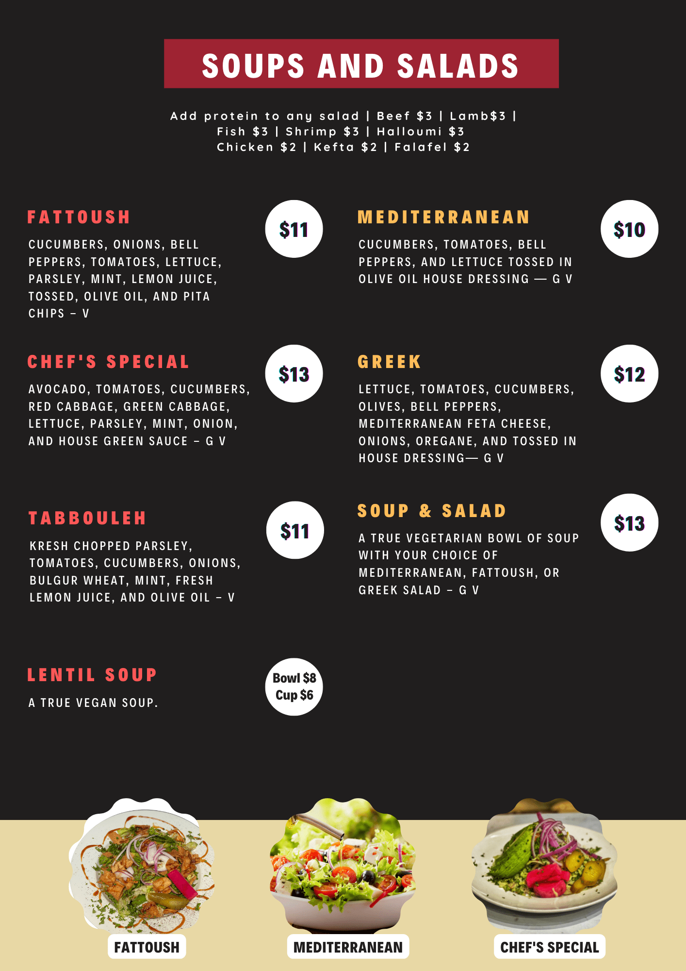 Taboon Menu - Soups And Salad
